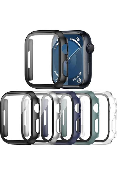 AWH 5-Pack Case for Apple Watch Series 9/8/7 45mm with Tempered Glass Screen Protector, Bumper