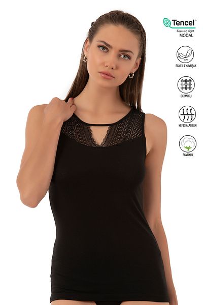 ÖZKAN underwear قميص رياضي نسائي من Özkan 26963 مصنوع من القطن ومرن وناعم من الدانتيل الأمامي وحزام سميك