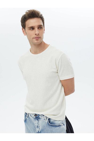 Kip Jacquard Crew Neck Cotton Blend T-shirt