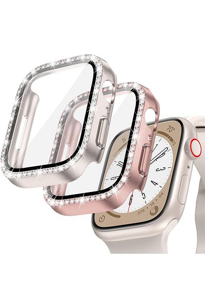AWH 2-Pack Bling Case for Apple Watch Series 9/8/7 41mm, Glitter Rhinestone Bumper Face Cover
