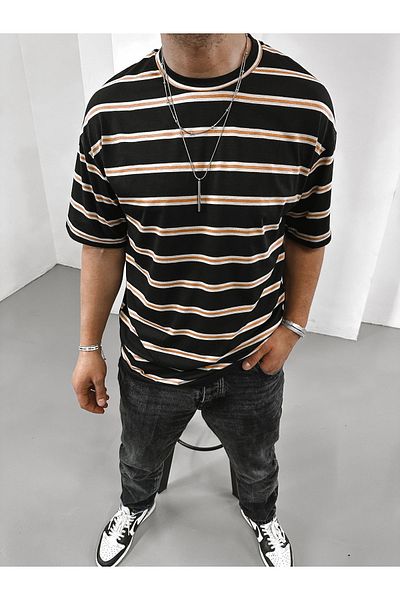 King Brothers Ανδρικό μπλουζάκι Flexible Cotton Oversize ριγέ