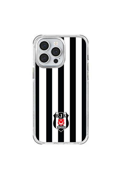 Beşiktaş iPhone 15 Pro Max Uyumlu Beşiktaş Çubuklu Logo Şeffaf Telefon Kılıfı