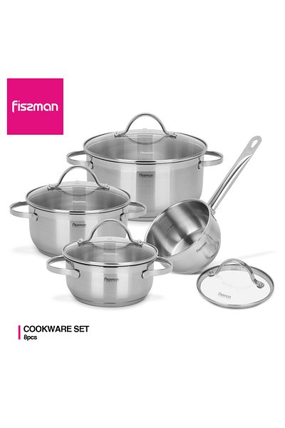 Fissman 8-Pieces Cookware Set with Lid – Casserole (5.2L, 3L, 1.5L), Saucepan (1.5L) Stainless Steel