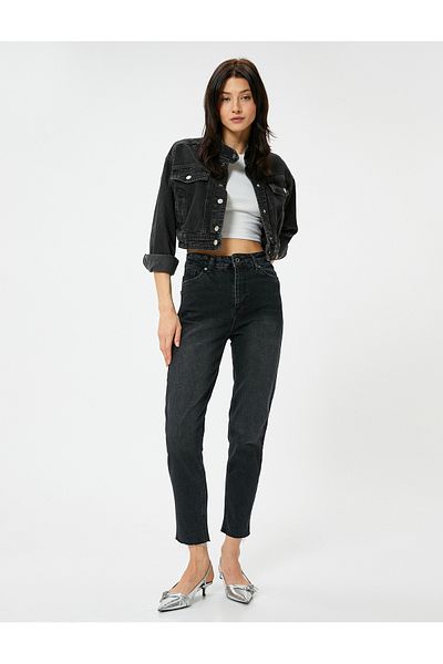 Koton Jeans mit hoher Taille, entspannte Passform, leichtes, schmales Bein – Mom Slim-Jeans