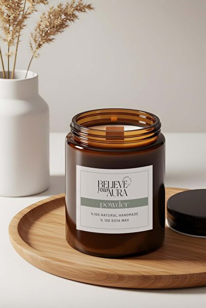 Believe Your Aura Pudra Kokulu Kavanoz Mum - %100 Doğal Sürülebilir Soya Mumu...
