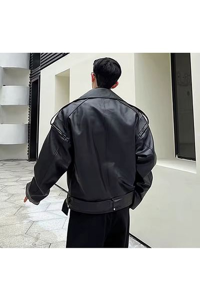 ARDSU Ανδρικό Pu LEATHER JACKET Φερμουάρ ώμου, Σχέδιο Pu δερμάτινο μπουφάν