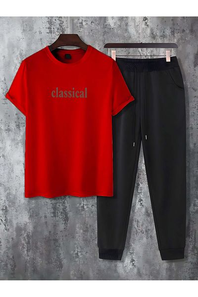 uyguntarz 2-teiliges, klassisch bedrucktes Unisex-Trainingsanzug-Set