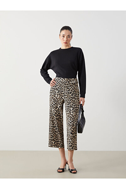 LC Waikiki Nevavm Standard Fit Leopard Patterned Women's Trousers with a Diff...