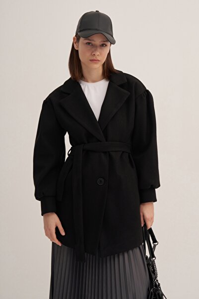 EBU Prive Μαύρο γυναικείο παλτό με μπαλόνι μανίκια