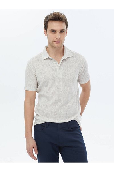 Kip Printed Polo Neck Cotton Blend T-shirt