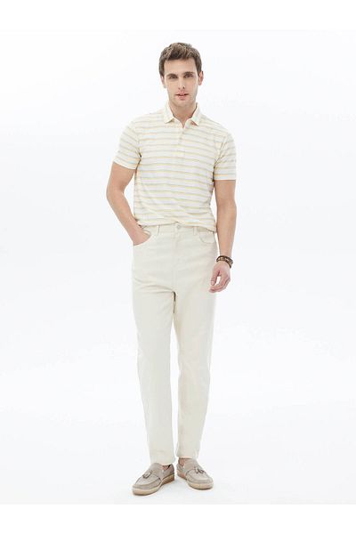 Kip Striped Polo Neck Cotton Blend T-shirt