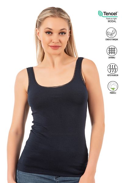 ÖZKAN underwear Özkan 25493 Tricou Premium pentru femei - Bumbac modal, tul Lycra, curea groasă