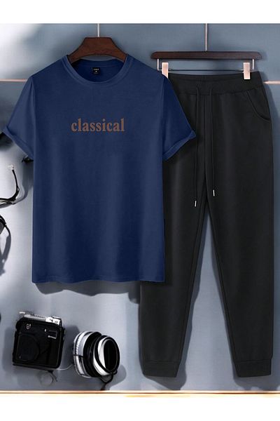 uyguntarz 2-teiliges, klassisch bedrucktes Unisex-Trainingsanzug-Set
