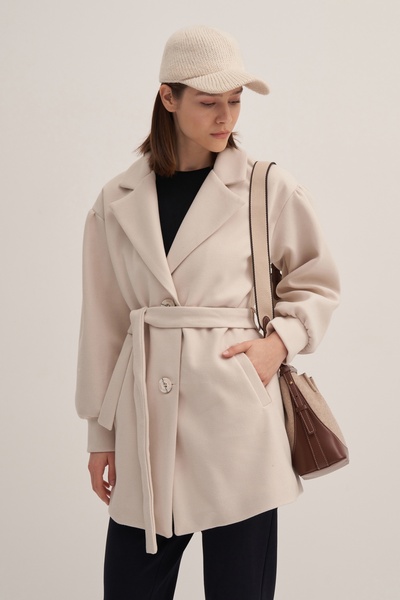 EBU Prive Balloon Sleeve Cashmere Coat Ecru