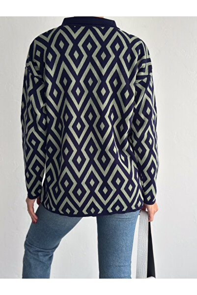 MaxiMor Cardigan cu nasturi în față cu model geometric pentru femei