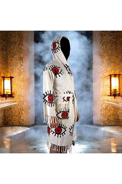 DDM Handmade Buldan Woven 100% Cotton Evil Eye Beaded Peshtemal Bathrobe – the Meeting of Naturalness and Elegance!