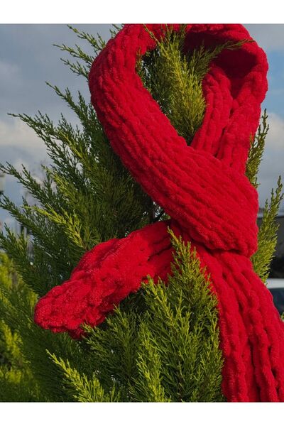 Urian Home Red Unisex Alize Puffy Hand Knitted - Scarf