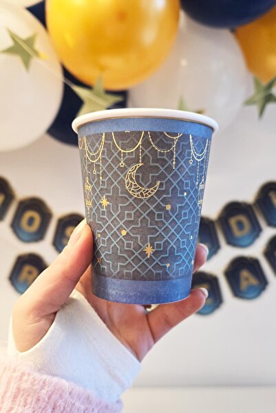 PEKSHOP Lacivert Gold Varaklı Ramazan Bardak Dini Motifli Ramazan Sofrası Kar...