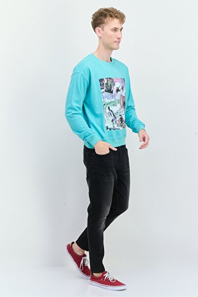 Goliath Men Crew Neck Long Sleeve Graphic Print Sweatshirt, Turquoise