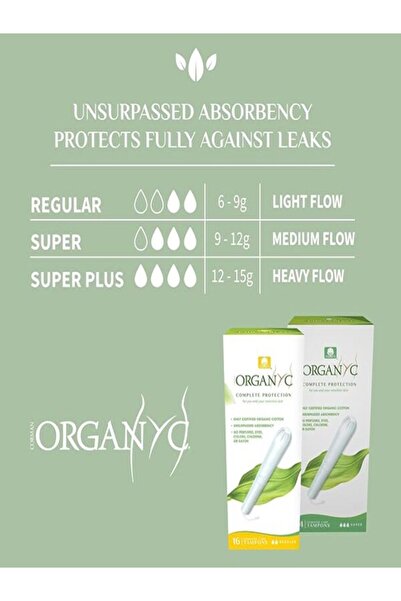 Organyc سدادات قطنية داخلية نسائية كاملة الحماية من القطن العضوي مع أداة وضع من الورق المقوى، سوبر، 14 قطعة