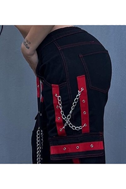 KOTOLOG Y2k φαρδύ παντελόνι με ρίγες με πλήρη λεπτομέρεια Cybep Punk Cargo Pocket