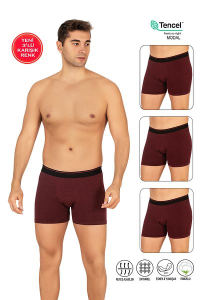ÖZKAN underwear Özkan 11256 3 Pack Men's Premium Fabric Modal Cotton Flexible Soft Boxer Shorts