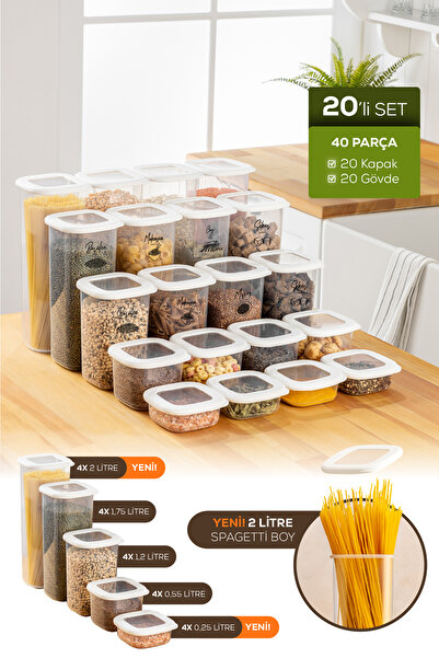 Vienev Lux 20-Piece Airtight Food and Spice Storage Set - White