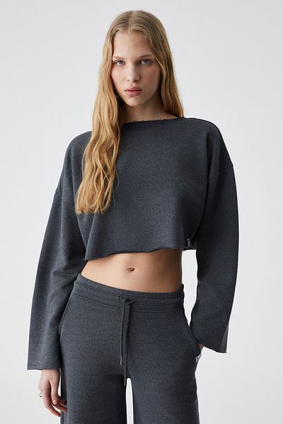 GRIMELANGE Klıos Women's Wide Leg High Waist Slim Anthracite Tracksuit Set
