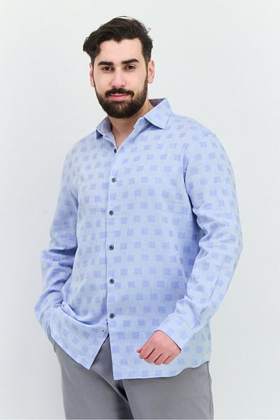 French Connection Men Regular Fit Checkered Long Sleeves Casual Shirt, Light Blue