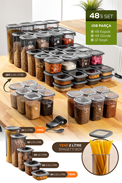 Vienev Lux Anthracite 48-Piece Airtight Food and Spice Storage Set with Spoon