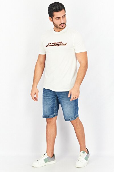 Lamborghini Men Crew Neck Short Sleeve Brand Logo T-Shirt, White