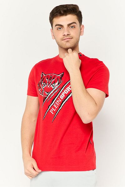 Plein Sport Men Sportswear Fit Short Sleeve Outdoor T-shirt, Red