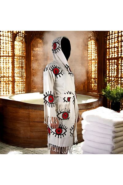 DDM Handmade Buldan Woven 100% Cotton Evil Eye Beaded Peshtemal Bathrobe – the Meeting of Naturalness and Elegance!