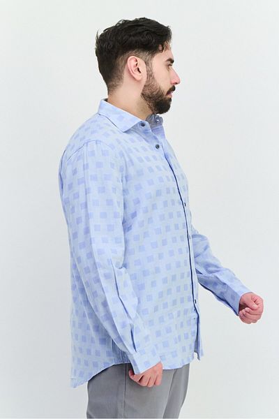 French Connection Men Regular Fit Checkered Long Sleeves Casual Shirt, Light Blue