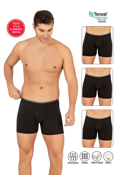 ÖZKAN underwear Özkan 11256 3 Πακέτο Ανδρικό Premium Ύφασμα Modal Βαμβακερό εύκαμπτο μαλακό μπόξερ σορτς