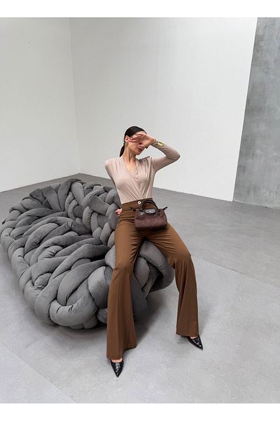 OUZ Fashion Women's 230 Gr Pol Viscose Full Lycra Spanish Leg Trousers