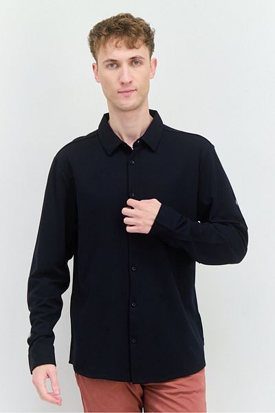 Threadbare Men Regular Fit Plain Long Sleeves Casual Shirt, Navy Blue