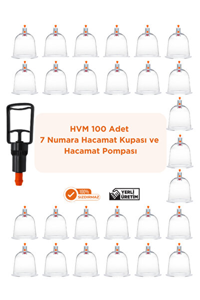 HVM 100 Adet 7 cm Hacamat Kupası ve Hacamat Pompası