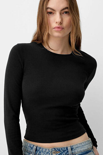 dgs look Siyah Bisiklet Yaka Basic Ultra Soft %100 Pamuk Kadın Uzun Kol Body ...
