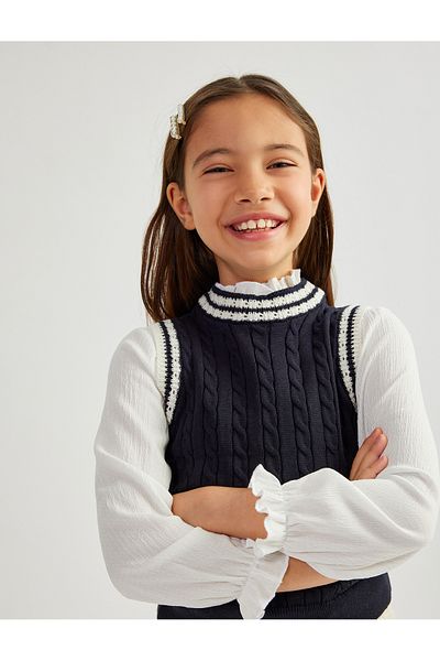 Koton Ruffle Detailed Stand Collar Long Sleeve Button up Blouse
