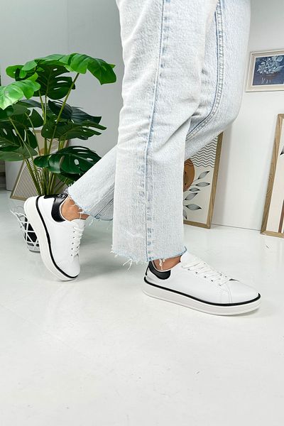 Nstil Pantofi de sport pentru femei, alb, negru, ocazional, cu șireturi, confortabile, ușoare, cu talpă groasă, 525 g