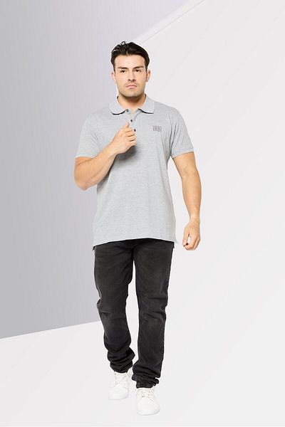 Cerruti 1881 Men Regular Fit Embroidered Logo Short Sleeves Polo, Grey