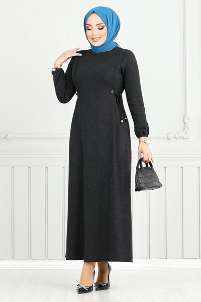 ModaMerve Φόρεμα Hijab - Μέση, Μαύρο 22037UKB929-M