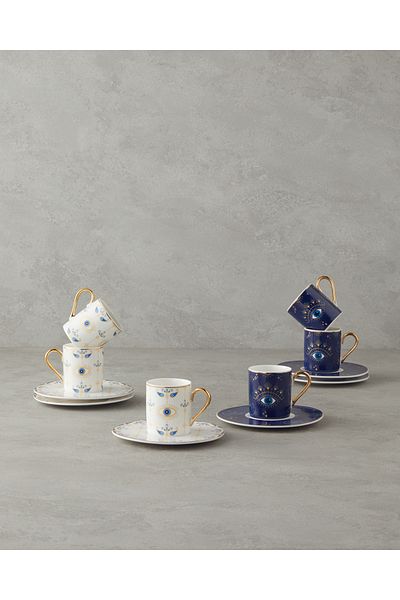 English Home Opto New Bone China 12-Piece 6-Person Coffee Cup Set 100ml Dark Blue-White