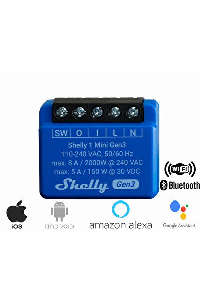 Teknoroket Shelly 1 Mini Gen3 1 Kanallı Akıllı Ev Anahtarı - Wifi & Bluetooth Kontrollü Kuru Kontak Röle