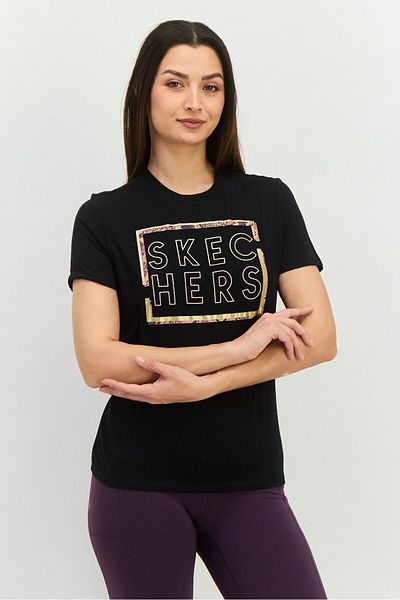SKECHERS Women Sportswear Fit Short Sleeve Outdoor Top, Black Combo