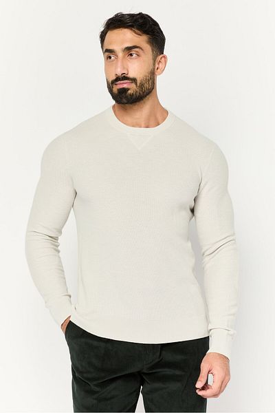 Michael Kors Men Crew Neck Long Sleeve Textured Sweatshirt, Light Grey
