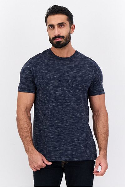 French Connection Men Crew Neck Short Sleeves Heather T-shirt, Navy Blue