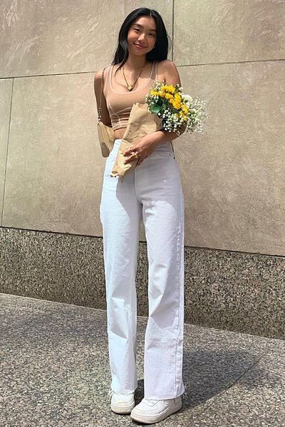 ByCukurovaFrango Mary Femei Blugi albi cu talie înaltă Lycra Palazzo cu picioare largi Pantaloni din denim