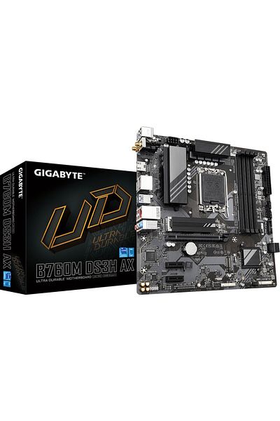 Gigabyte اللوحة الأم B760M DS3H AX DDR5 7600MHz (OC) M.2 HDMI DP 2.5GbE Lan WiFi 6E Micro ATX مقبس 1700